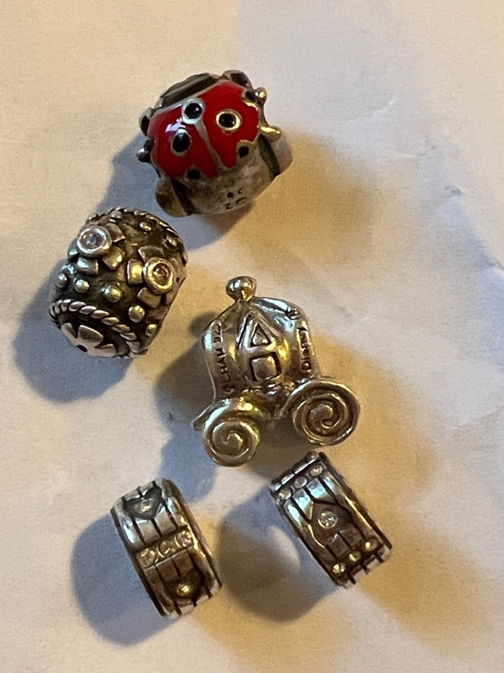 Lot 5 Pandora Disney unmarked Sterling Silver charm beads ladybug